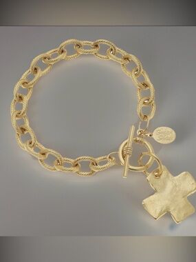 Susan Shaw 8" Cross Toggle Bracelet Triple Plated 18k Gold NWT